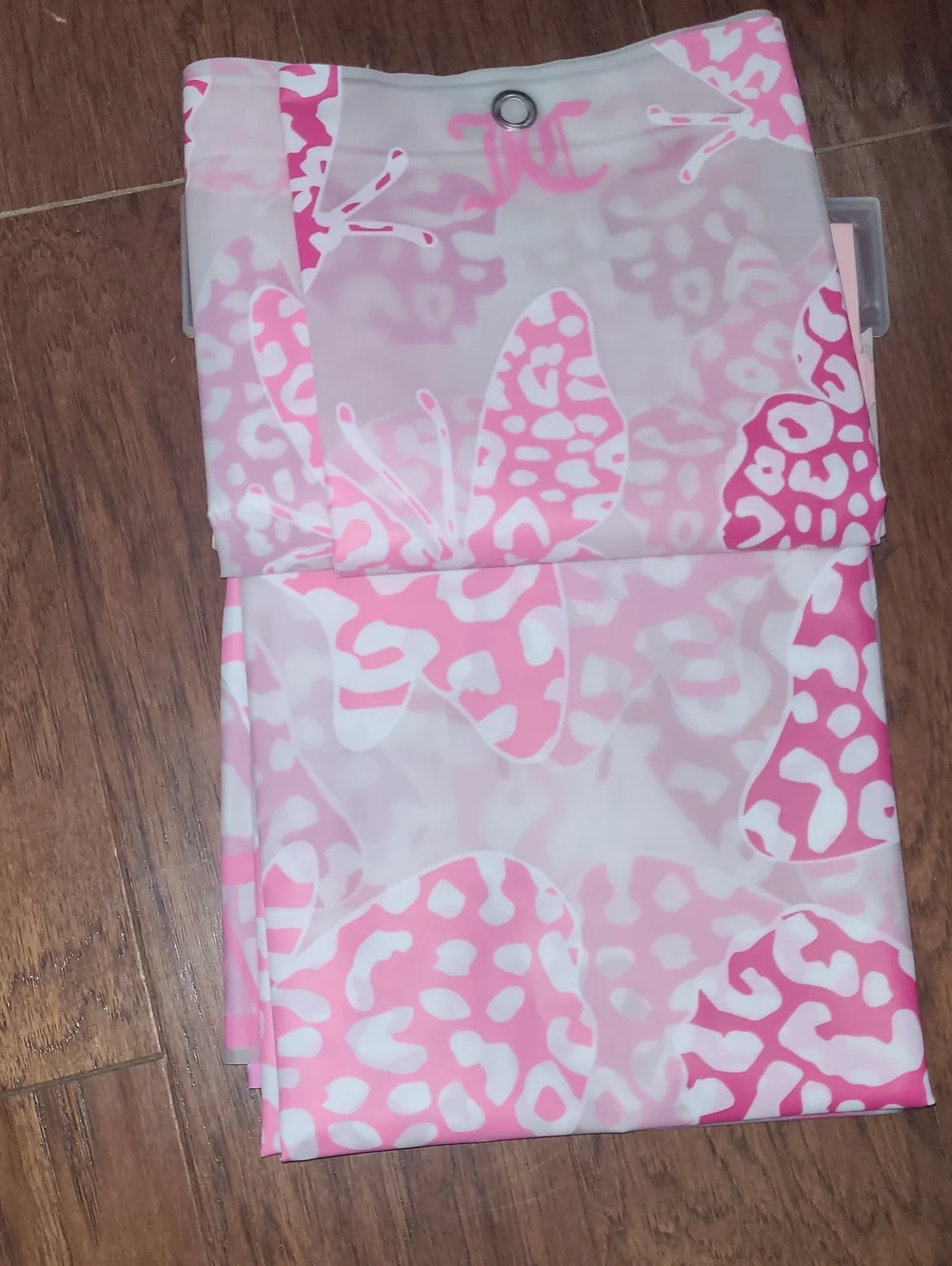 Juicy Couture Pink and White Butterfly Shower Curtain